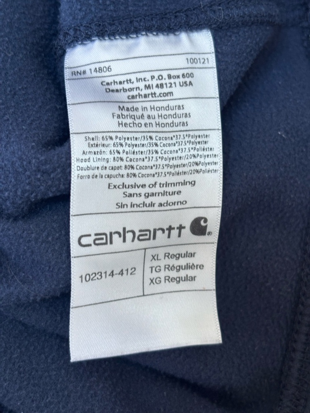 Carhartt Blue Relaxed Fit Hooded Sweatshirt with Teal Logo Men’s XL - Picture 6 of 7